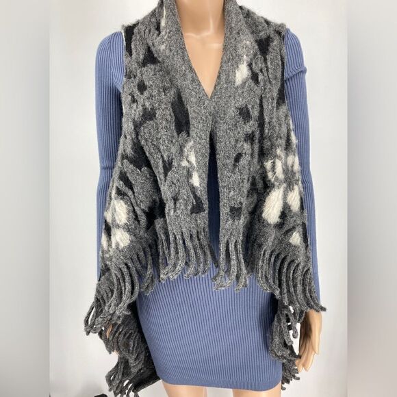 J.Perico Wool Blend Open Front Cardigan One Size Made in Italy Grey/White Color - Picture 1 of 5